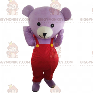 BIGGYMONKEY™ mascottekostuum paarse beer teddybeer met overall