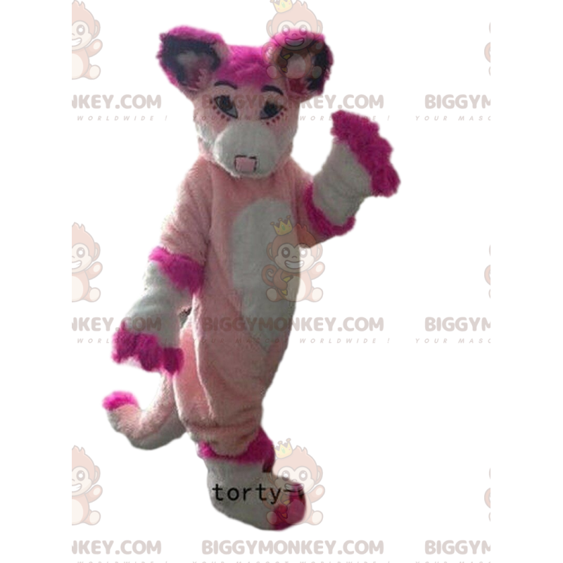 Traje de mascote BIGGYMONKEY™ de husky, raposa rosa, fantasia