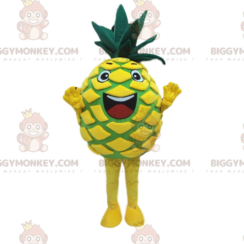 Traje de mascote de abacaxi amarelo e verde BIGGYMONKEY™, traje