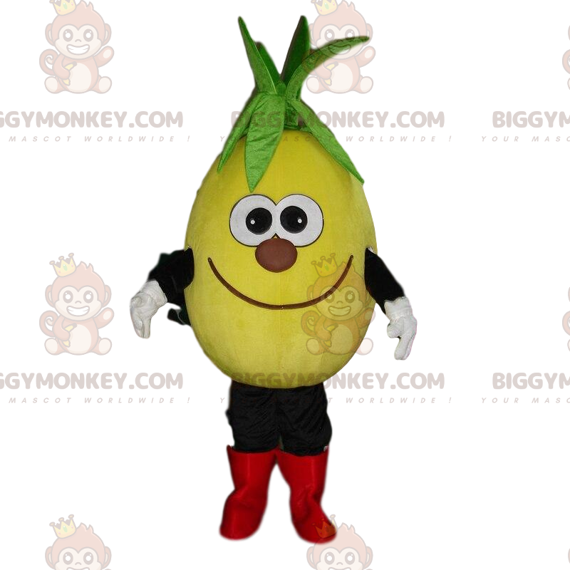 Yellow Fruit BIGGYMONKEY™ Mascot Costume, Smiling Lemon