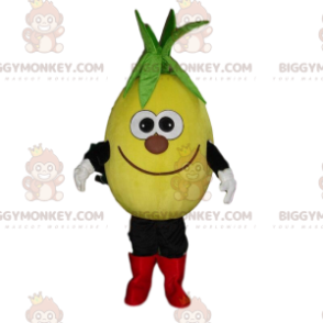 Yellow Fruit BIGGYMONKEY™ maskottiasu, hymyilevä sitruuna BIGGYMONKEY™ maskottiasu - Hedelmän maskotti - BiggyMonkey.com