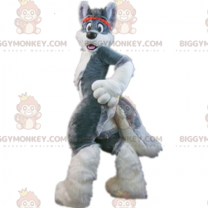 BIGGYMONKEY™ maskot kostume grå husky hund, lodnet hund