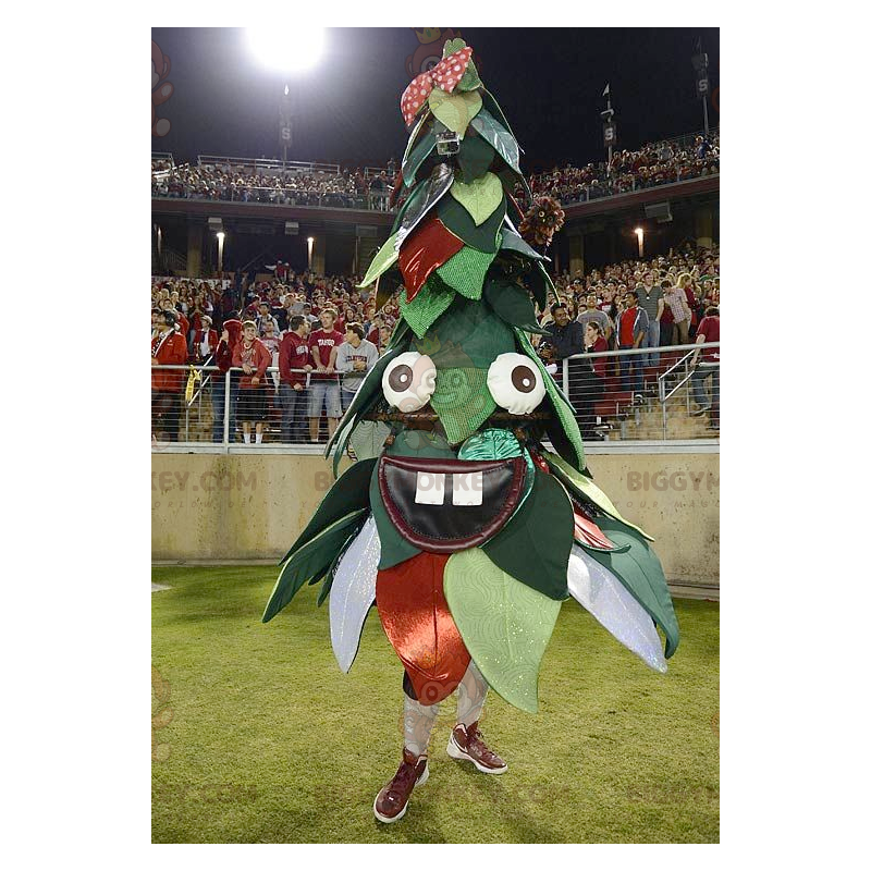 Costume de mascotte BIGGYMONKEY™ de sapin de Noël vert et rouge