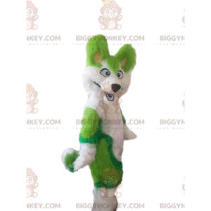 BIGGYMONKEY™ mascot costume white and green husky dog, hairy
