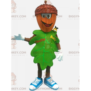 Costume de mascotte BIGGYMONKEY™ de feuille verte avec une tête