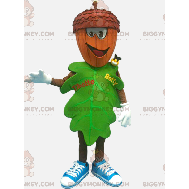 Costume de mascotte BIGGYMONKEY™ de feuille verte avec une tête