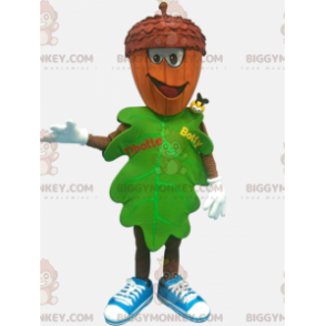 Costume da mascotte BIGGYMONKEY™ foglia verde con testa di