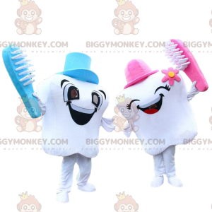 2 BIGGYMONKEY™s mascot of white teeth, couple of giant teeth -