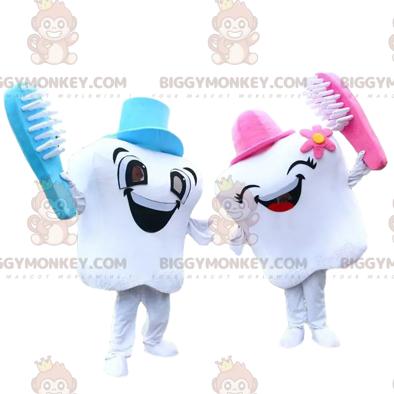2 BIGGYMONKEY™s maskot med vita tänder, ett par jättetänder - 2 BIGGYMONKEY™s maskot med vita tänder, ett par jättetänder -