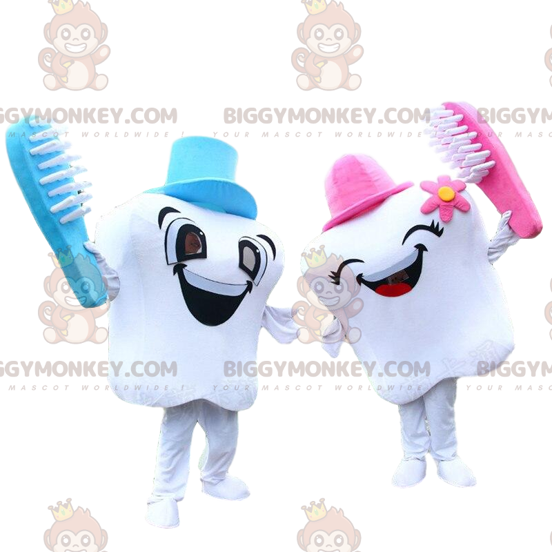 Duo de mascottes BIGGYMONKEY™ de dents blanches, couple de Duo de mascottes BIGGYMONKEY™ de dents blanches, couple de