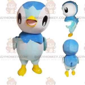 BIGGYMONKEY™ mascot costume of white, gray and blue penguin