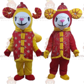 2 mascotes festivos de ovelha BIGGYMONKEY™s, fantasias de cabra