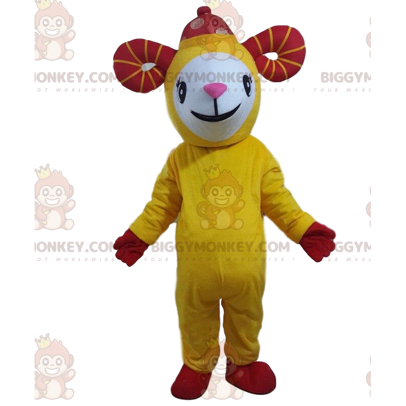 Disfraz de mascota BIGGYMONKEY™ cabra amarilla, disfraz de Disfraz de mascota BIGGYMONKEY™ cabra amarilla, disfraz de