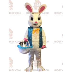 Big Bunny BIGGYMONKEY™ maskotkostume med blå vest, kaninkostume
