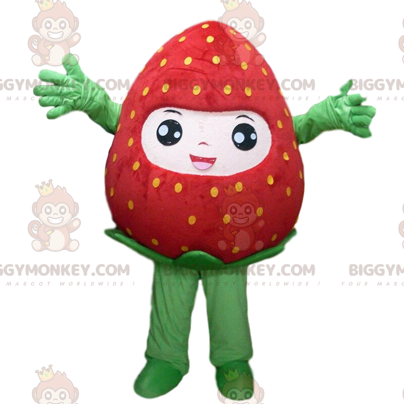BIGGYMONKEY™ costume da mascotte di fragola rossa a pois BIGGYMONKEY™ costume da mascotte di fragola rossa a pois