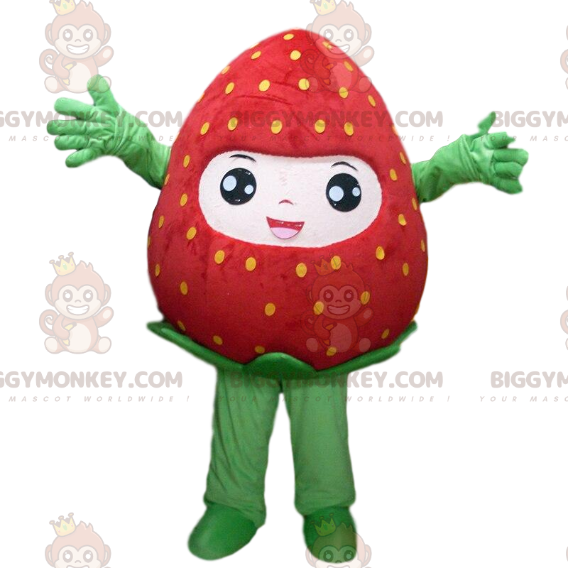 Disfraz de mascota BIGGYMONKEY™ de fresa roja con lunares