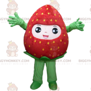 BIGGYMONKEY™ mascottekostuum van rode aardbei met gele stippen