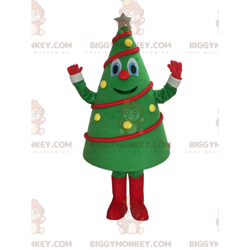 Feestelijk versierde groene boom BIGGYMONKEY™ mascottekostuum Feestelijk versierde groene boom BIGGYMONKEY™ mascottekostuum