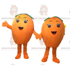 2 giant orange BIGGYMONKEY™s mascot, orange citrus costumes -