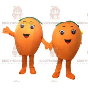 2 giant orange BIGGYMONKEY™s mascot, orange citrus costumes –