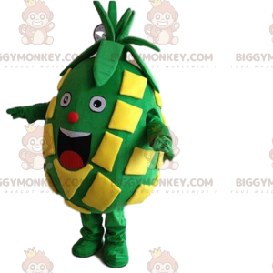 Very Smiling Big Green and Yellow Pineapple BIGGYMONKEY™ Mascot