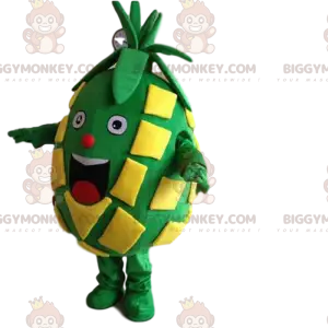 Very Smiling Big Green and Yellow Pineapple BIGGYMONKEY™ Mascot
