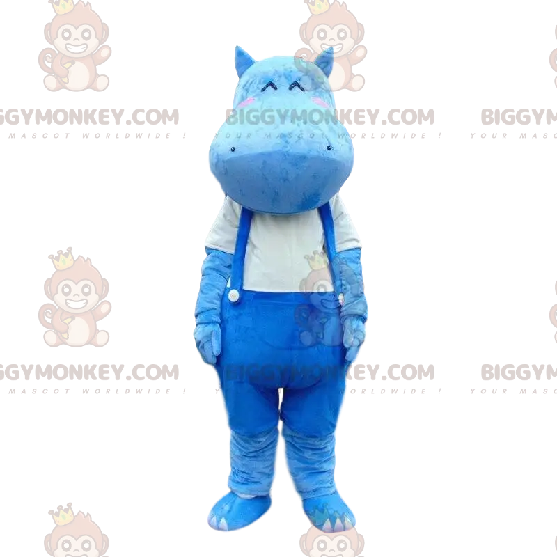 Στολή μασκότ BIGGYMONKEY™ με μπλε ιπποπόταμο σε φόρμες Στολή μασκότ BIGGYMONKEY™ με μπλε ιπποπόταμο σε φόρμες