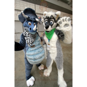 2 BIGGYMONKEY's mascotte: een grijs-witte hond en een blauwe