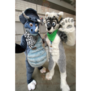 2 BIGGYMONKEY™s mascot: a gray and white dog and a blue
