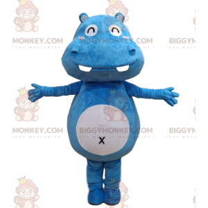 Very childish blue and white hippo BIGGYMONKEY™ mascot costume