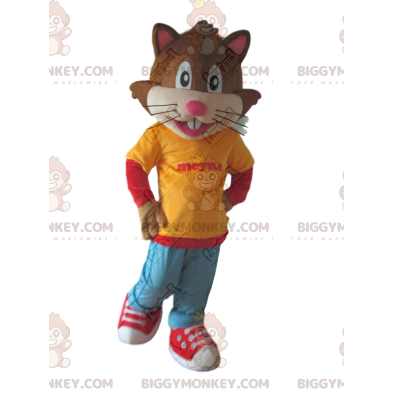 BIGGYMONKEY™ mascottekostuum van kat gekleed in jeugdoutfit BIGGYMONKEY™ mascottekostuum van kat gekleed in jeugdoutfit