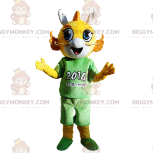 BIGGYMONKEY™ mascot costume of yellow dragon dressed in green