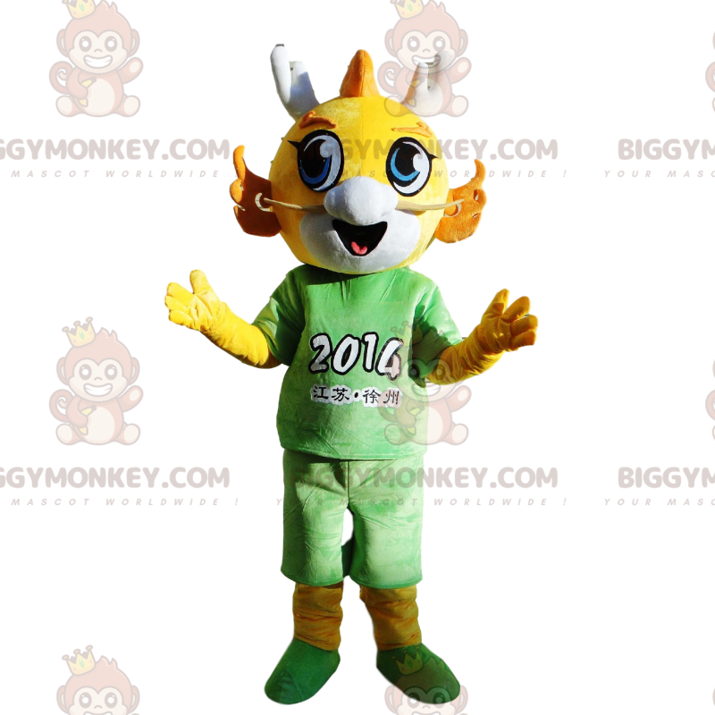 BIGGYMONKEY™ maskottiasu keltaisesta lohikäärmeestä