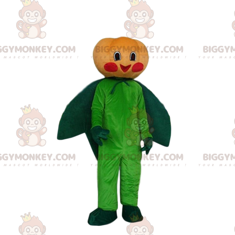 Orange und grüner Kürbis BIGGYMONKEY™ Maskottchenkostüm Orange und grüner Kürbis BIGGYMONKEY™ Maskottchenkostüm