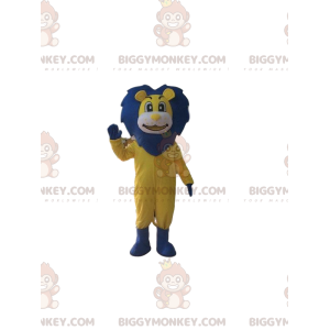 BIGGYMONKEY™ mascot costume of yellow and blue lion, big lion