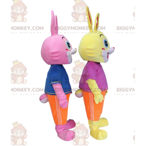 2 BIGGYMONKEY™s mascot colorful rabbits, plush rodent costumes