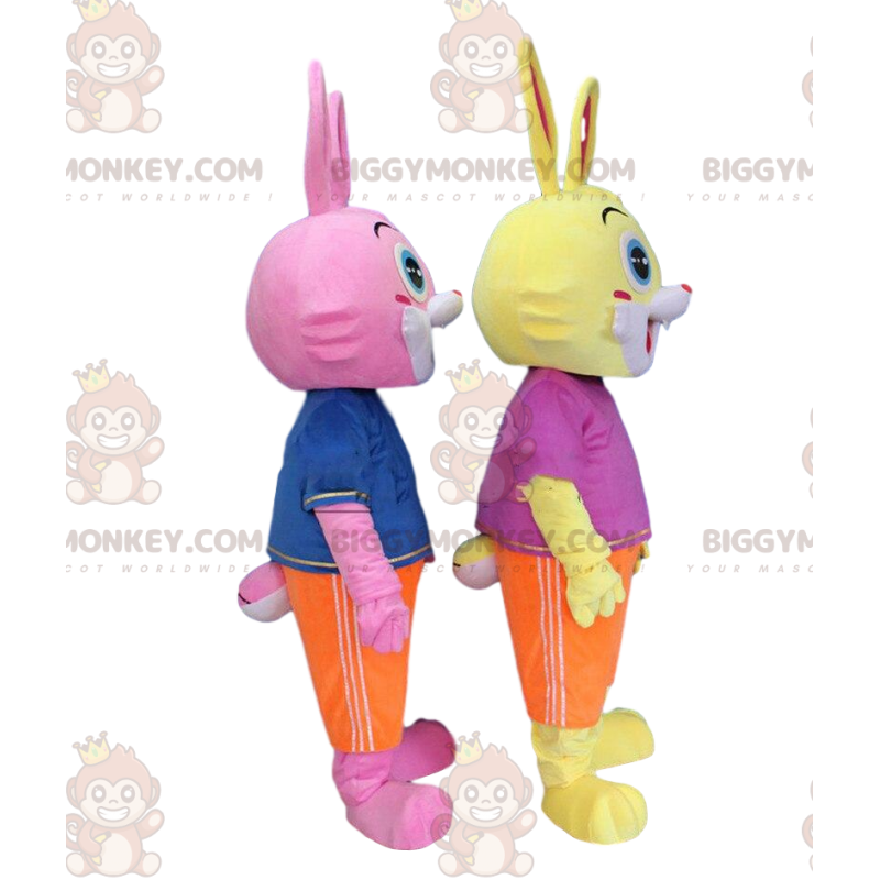 2 BIGGYMONKEY™s maskot farverige kaniner, plys gnaver kostumer