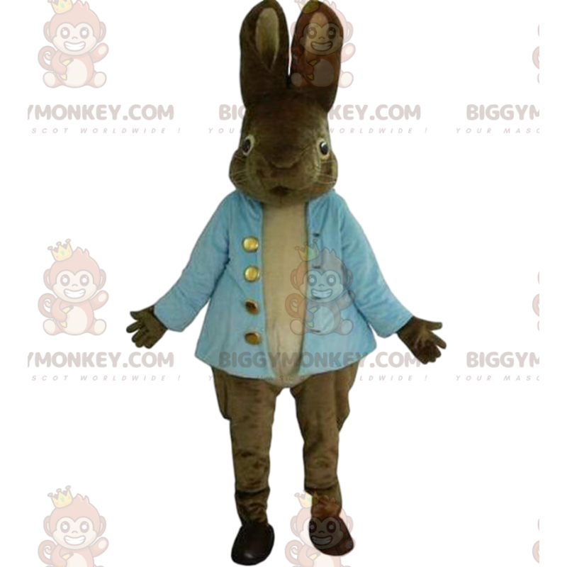 BIGGYMONKEY™ Realistisk brun kaninmaskotdräkt med blå väst - BIGGYMONKEY™ Realistisk brun kaninmaskotdräkt med blå väst -
