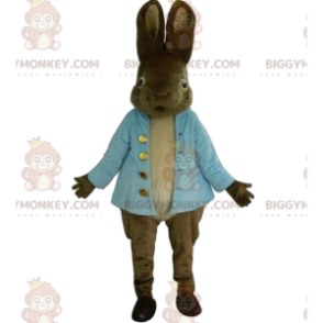 BIGGYMONKEY™ Realistisk brun kaninmaskotkostume med blå vest -