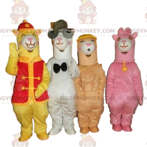 4 BIGGYMONKEY™s mascot colorful llamas, alpacas costumes -