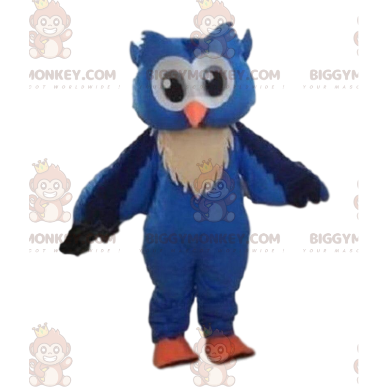 Fantasia de mascote BIGGYMONKEY™ de coruja azul, fantasia de Fantasia de mascote BIGGYMONKEY™ de coruja azul, fantasia de