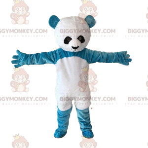 BIGGYMONKEY™ Maskottchen-Kostüm Blau-weißer Teddybär, blauer