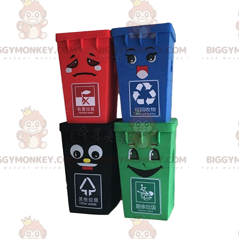 4 BIGGYMONKEY™s dumpster-maskot, skraldespandskostumer - Papirkurv maskoter - BIGGYMONKEY_09725 - BiggyMonkey.com