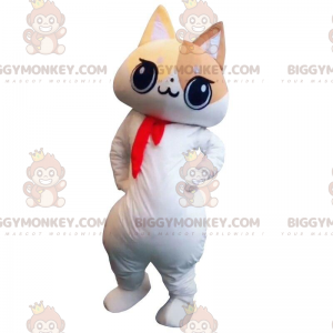 Witte, beige en bruine kat BIGGYMONKEY™ mascotte kostuum, dikke