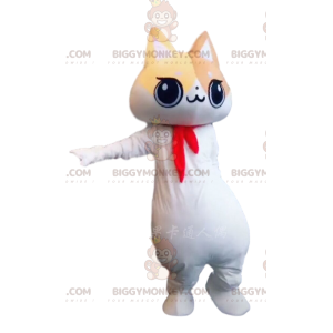 Hvid, beige og brun kat BIGGYMONKEY™ maskot kostume, fed kat
