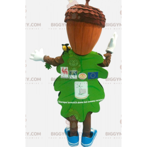 Costume de mascotte BIGGYMONKEY™ de feuille verte avec une tête
