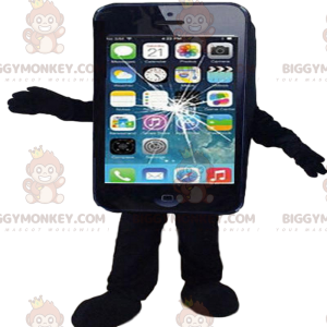 BIGGYMONKEY™ mascottekostuum zwarte mobiele telefoon, kapotte
