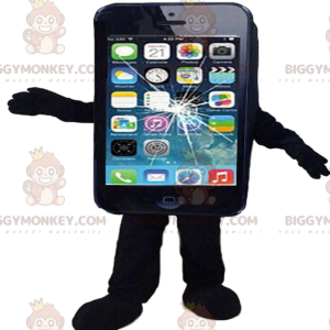 BIGGYMONKEY™ maskotkostume, sort mobiltelefon, ødelagt