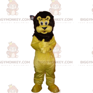 BIGGYMONKEY™ yellow and black lion mascot costume, plush lion
