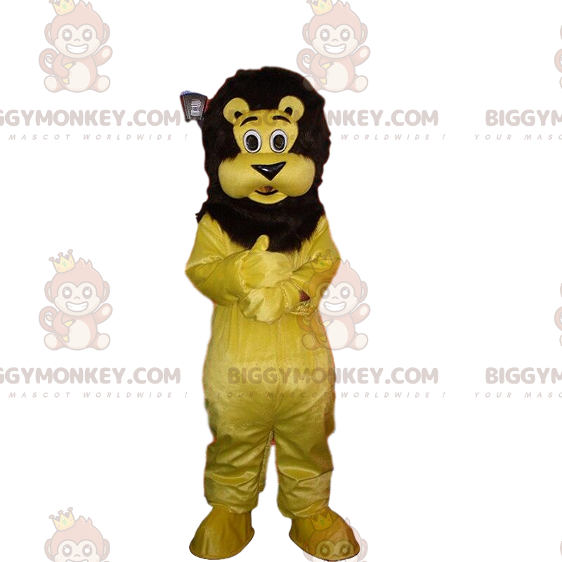 BIGGYMONKEY™ yellow and black lion mascot costume, plush lion BIGGYMONKEY™ yellow and black lion mascot costume, plush lion